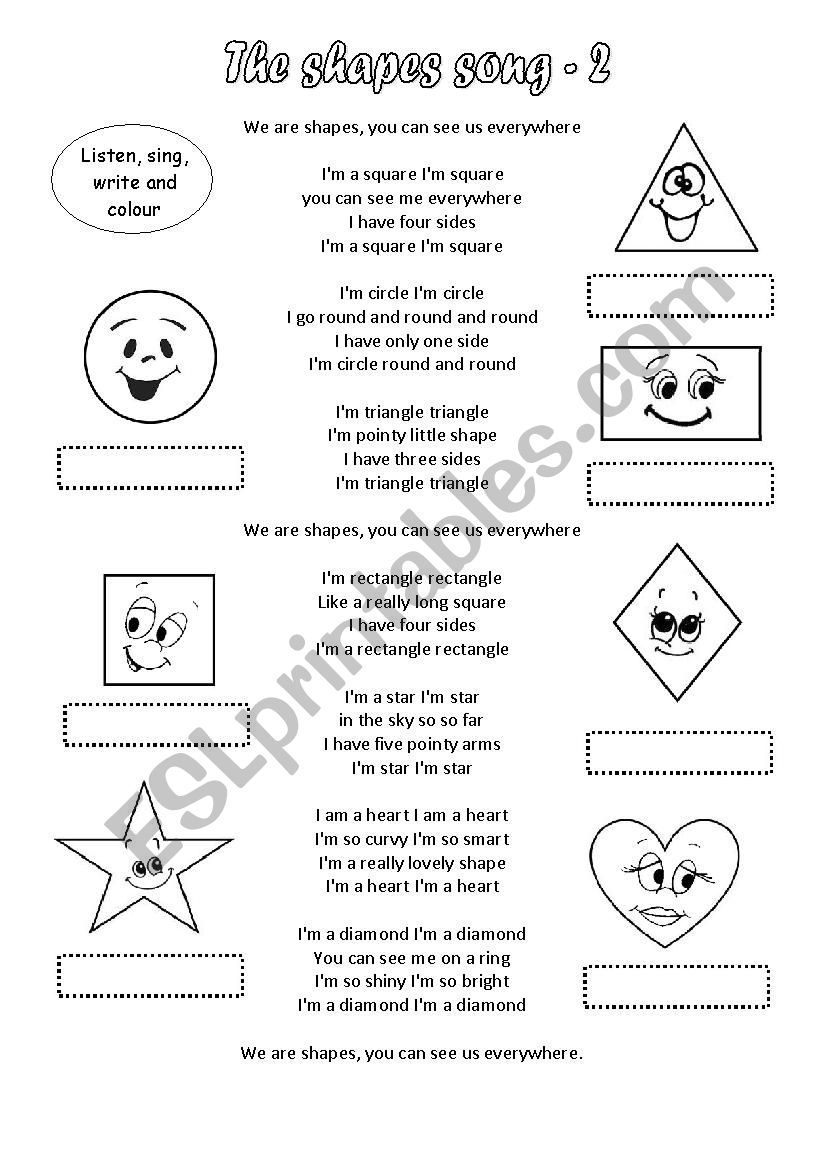 The shapes song 2 worksheet