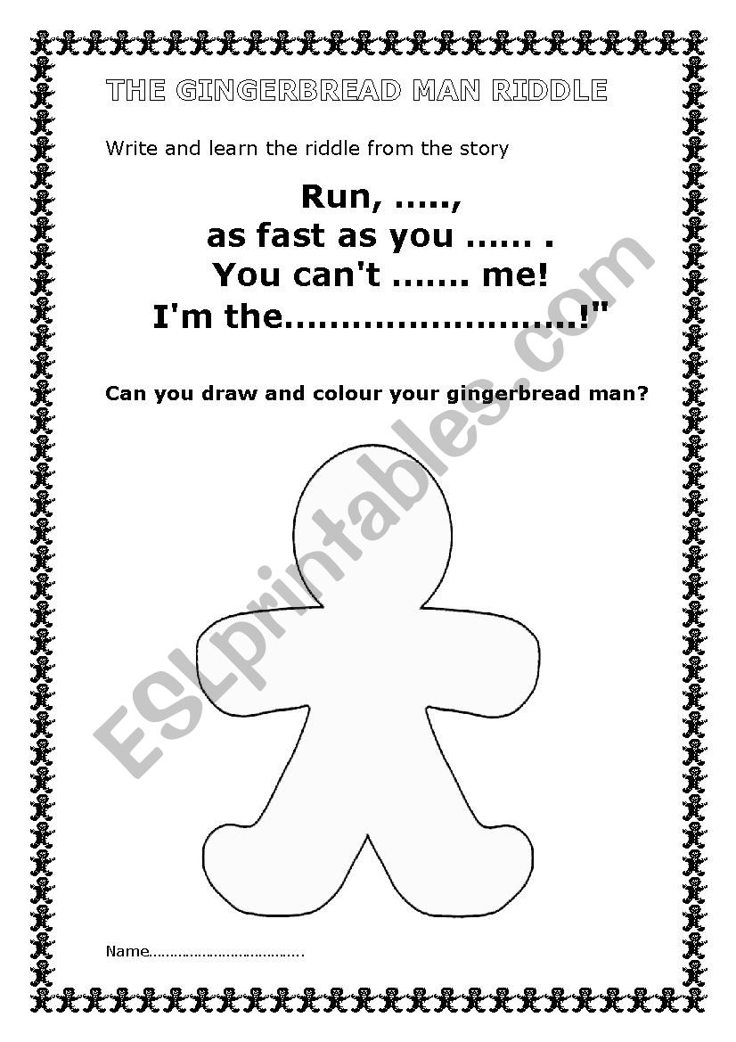 THE GINGERBREAD MAN RIDDLE worksheet