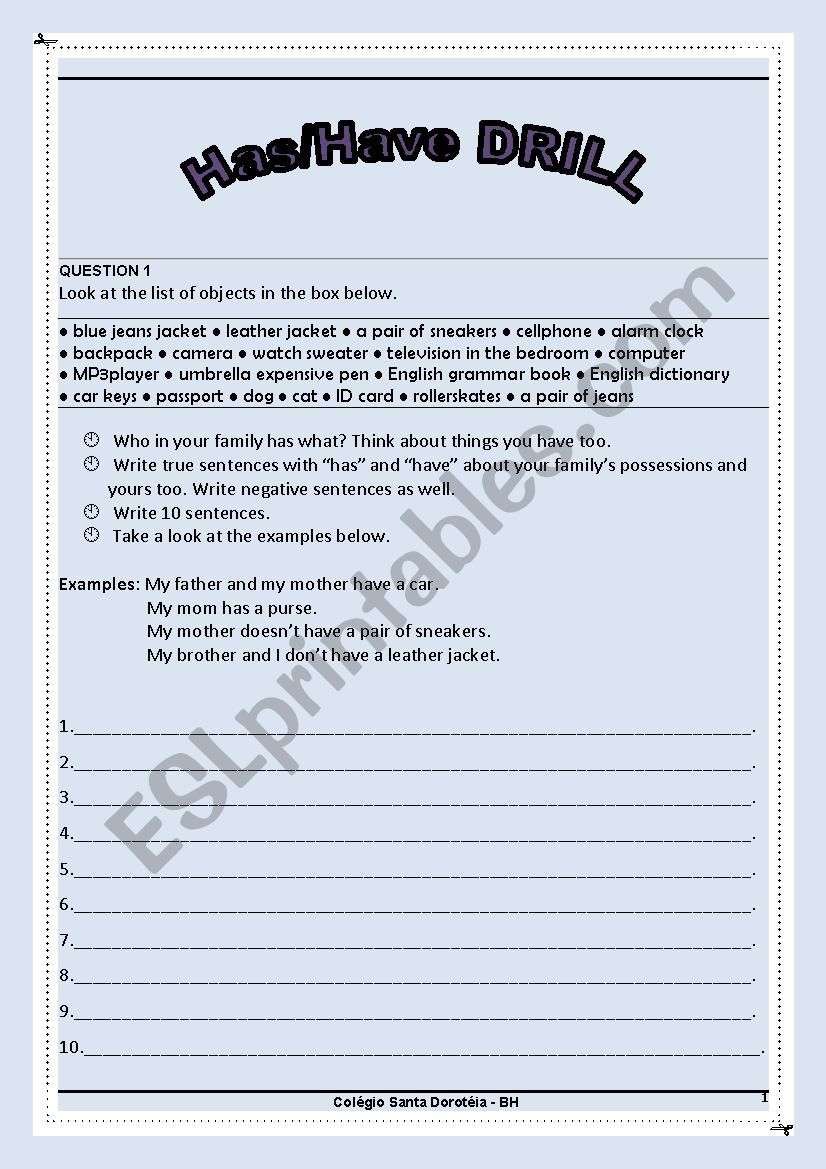 Drills - hav e worksheet