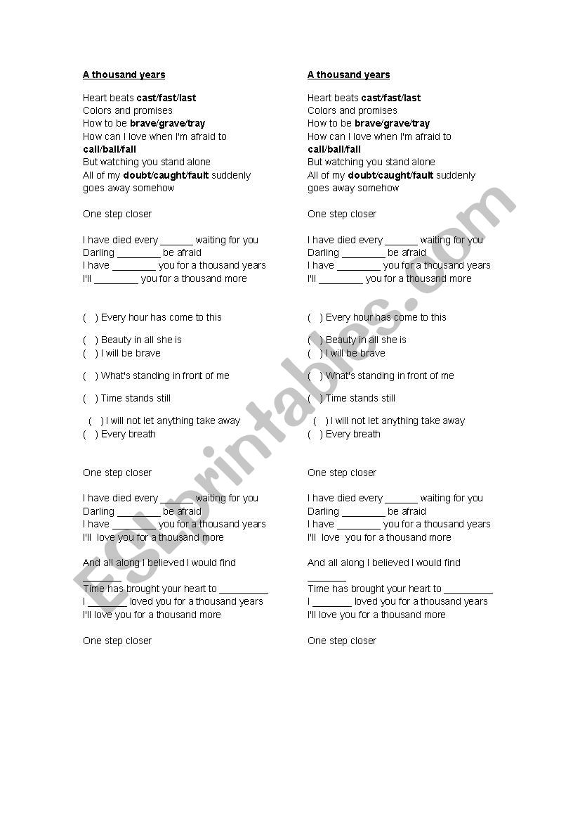 A thousand years worksheet