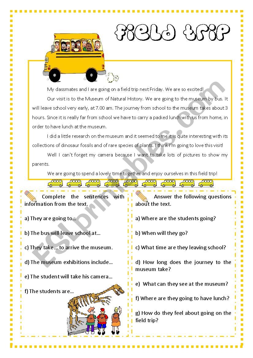 Field Trip - reading  worksheet