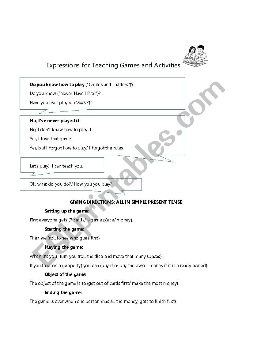 Expressions for Teaching Games and Activites