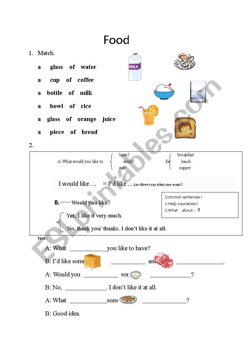 food worksheet