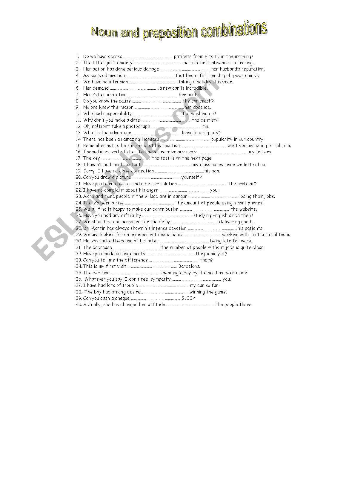 Noun and Preposintion Combinations