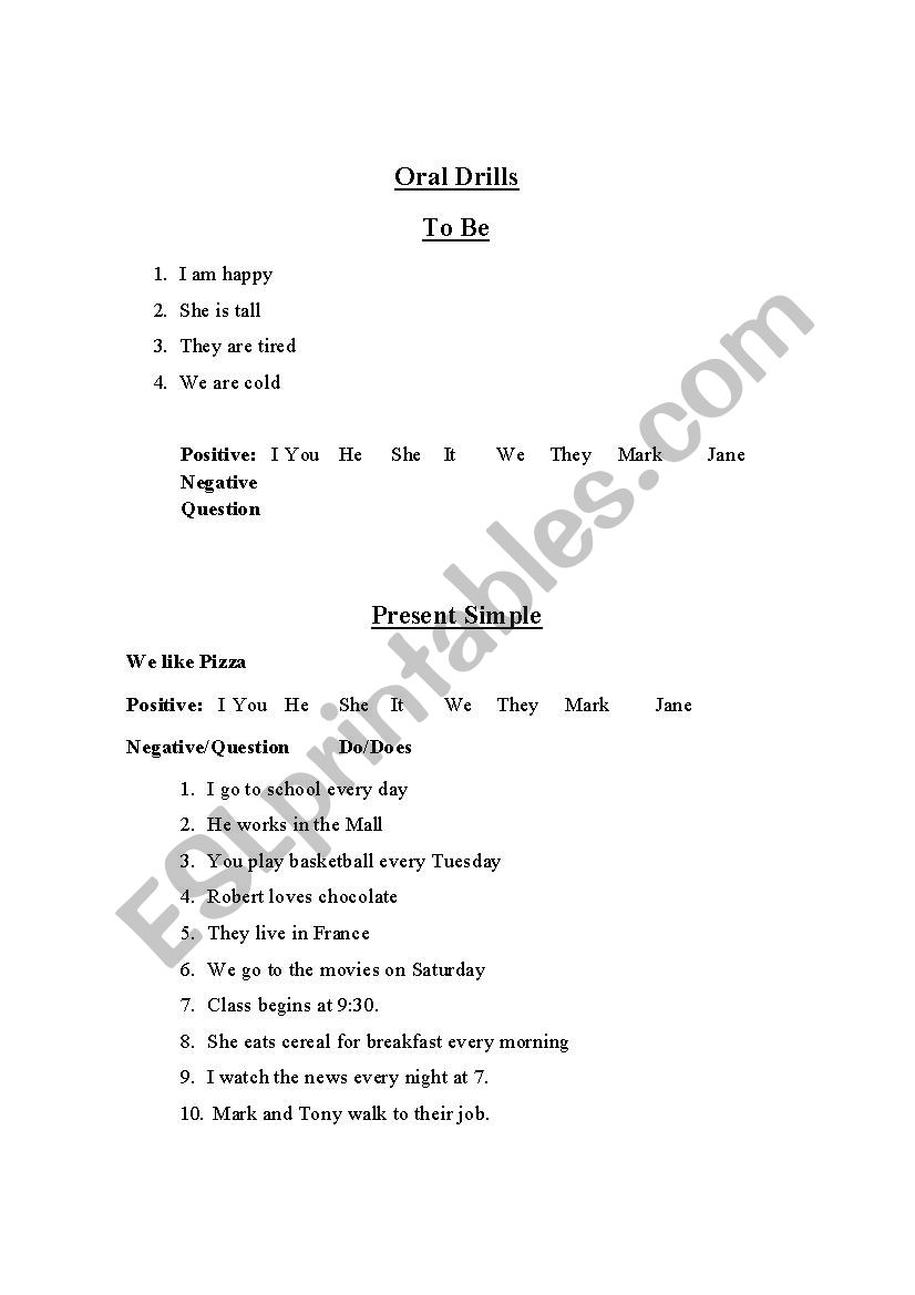 Oral Drills worksheet