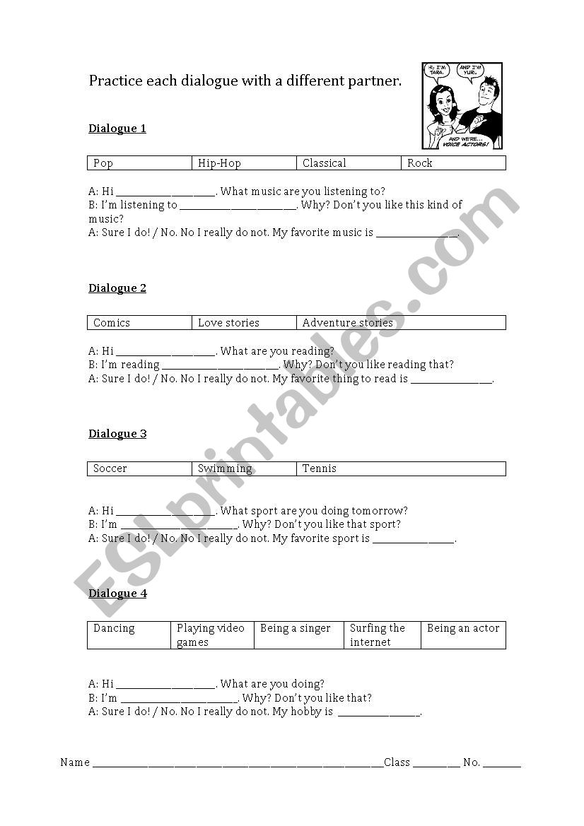 Hobbies Dialogue worksheet