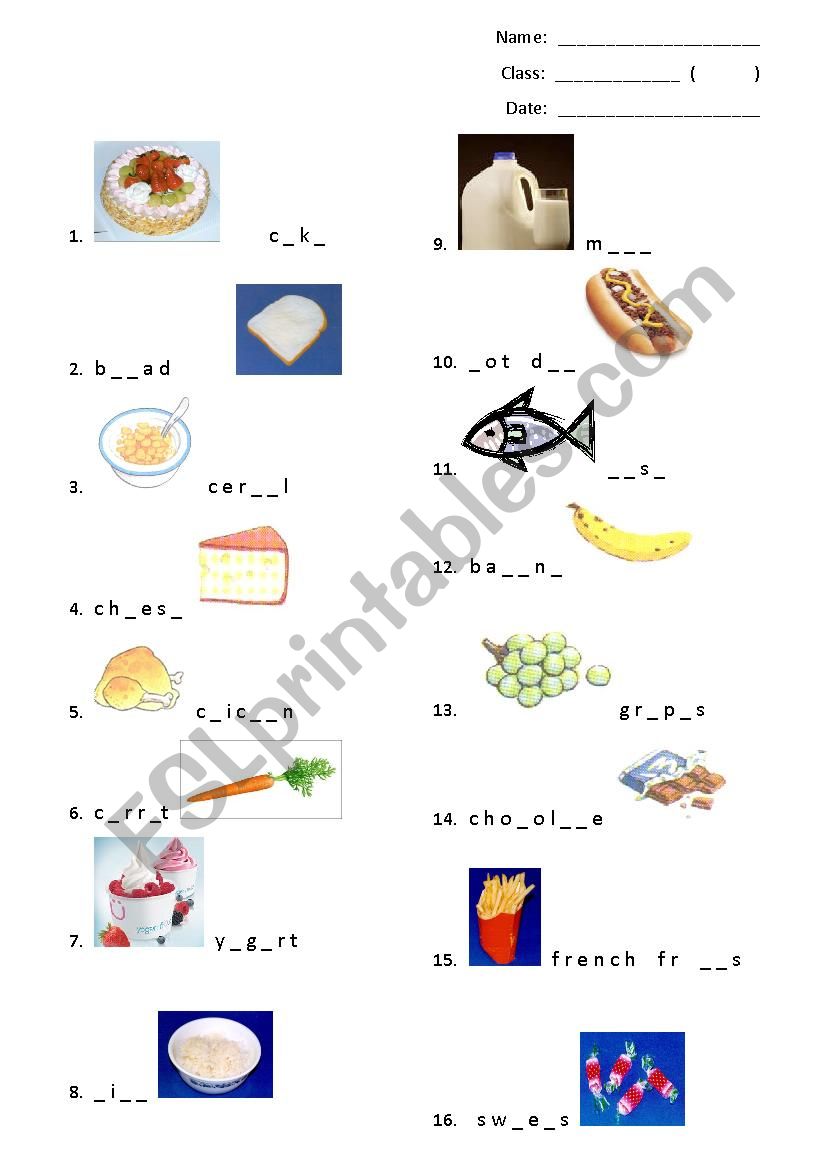 Food Vocabulary worksheet