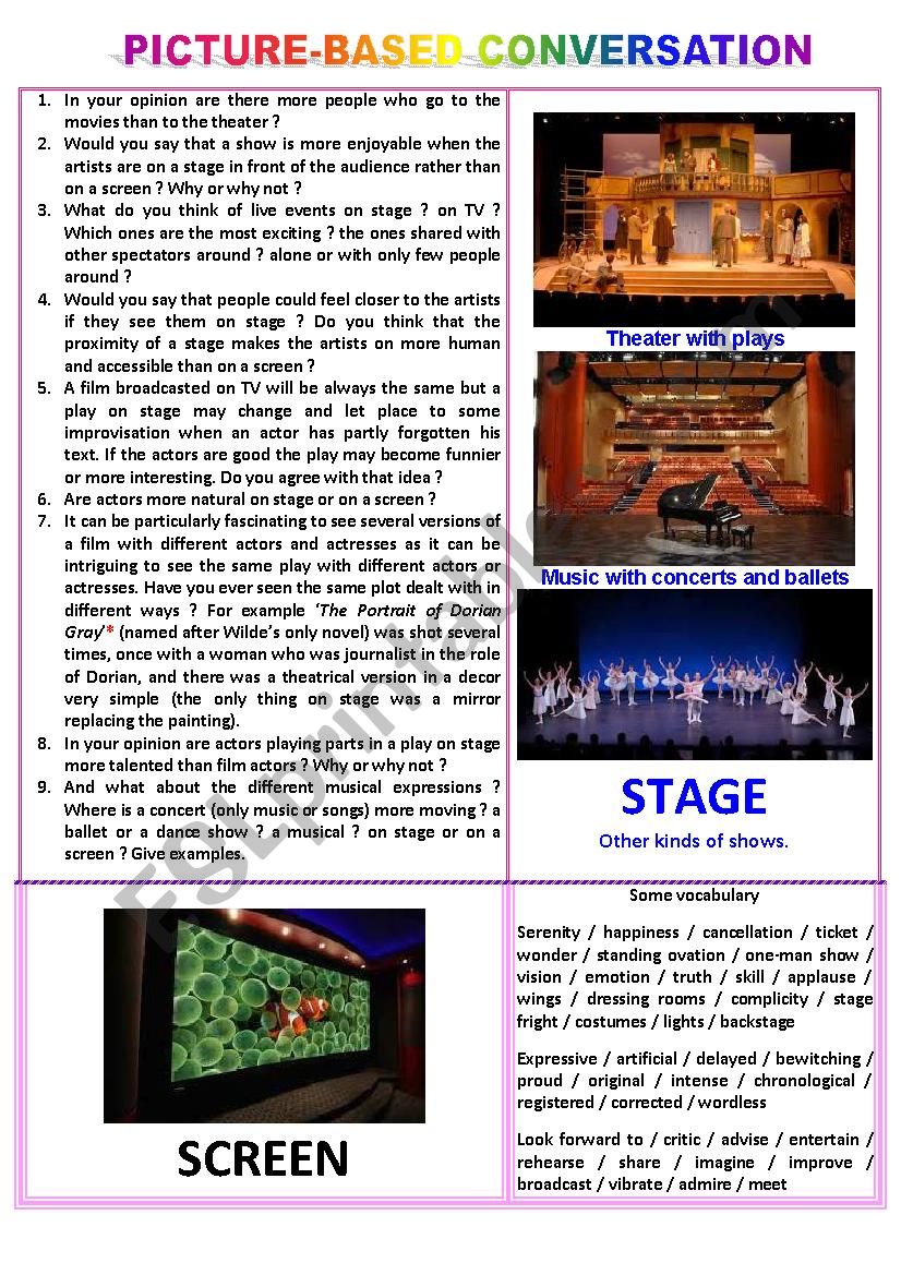 Picture-based conversation : topic 63 - screen vs stage