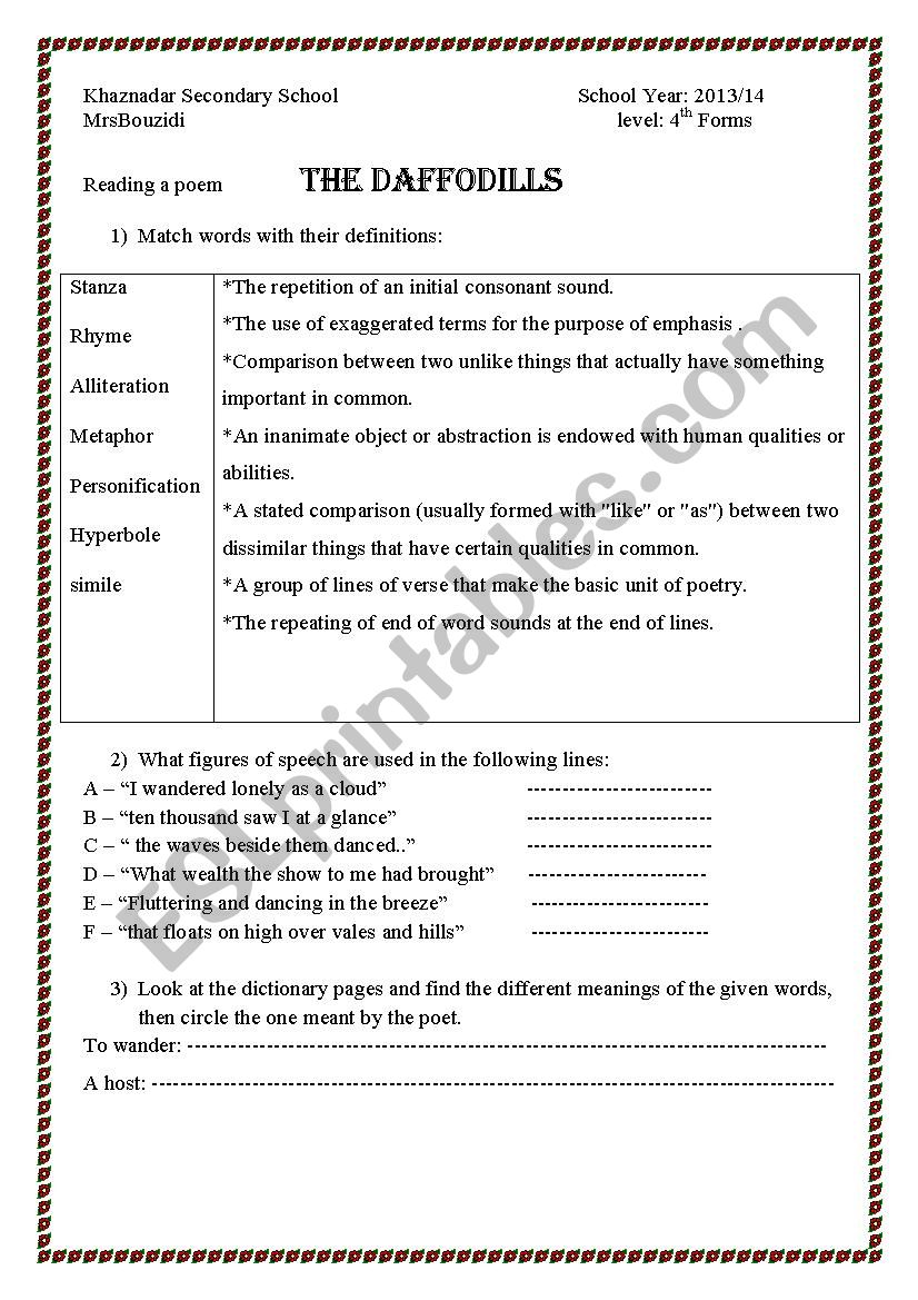 Daffodills worksheet