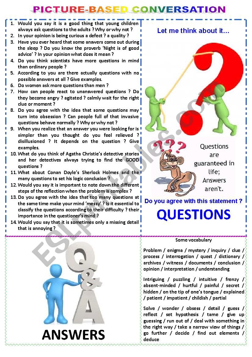 Picture-based conversation : topic 65 - questions vs answers
