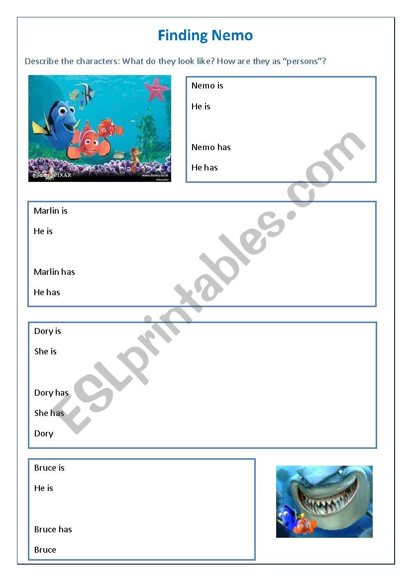 Finding Nemo worksheet