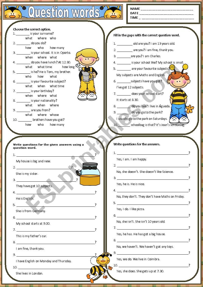 Question words worksheet