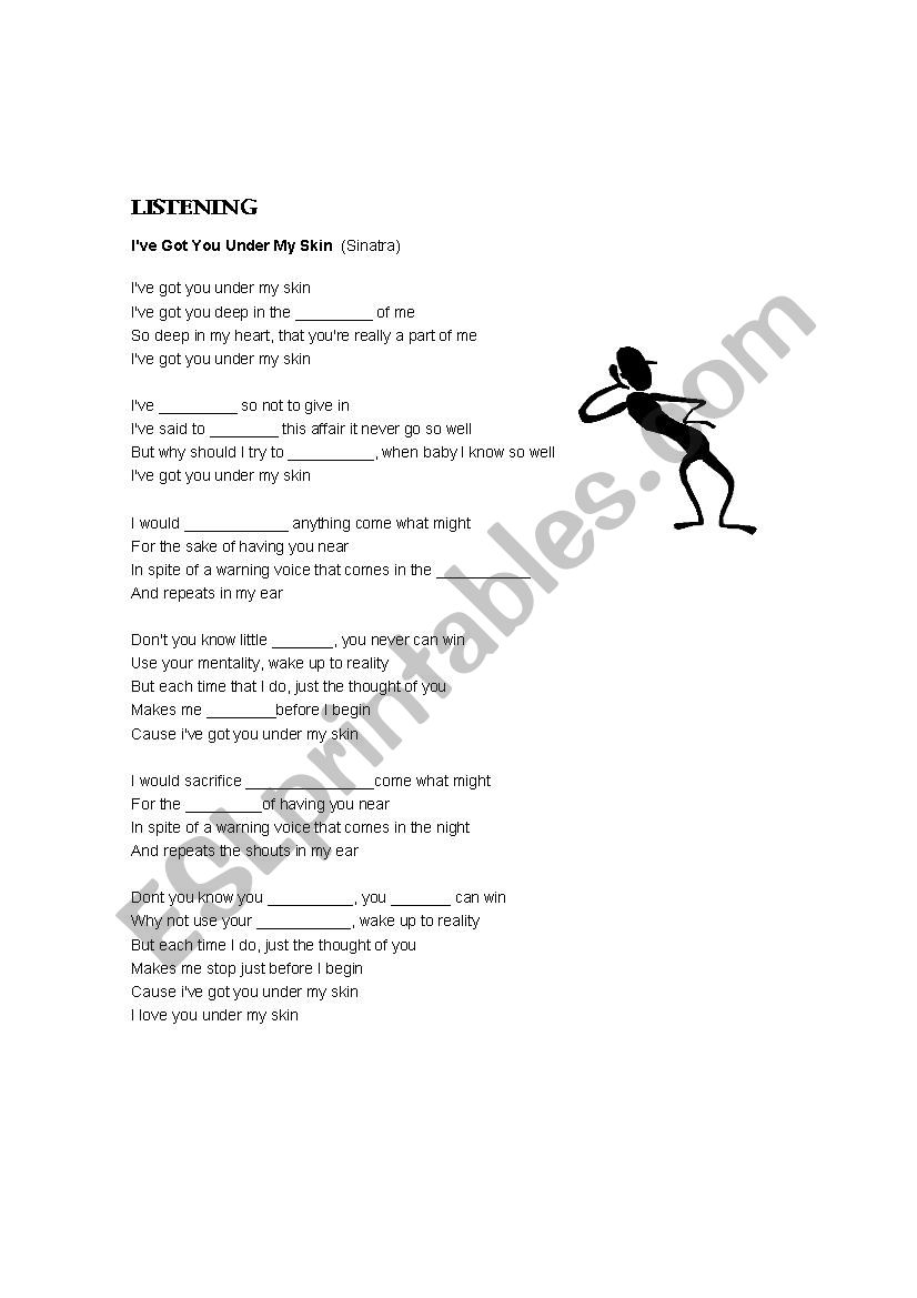 iÂ´ve got you under my skin worksheet