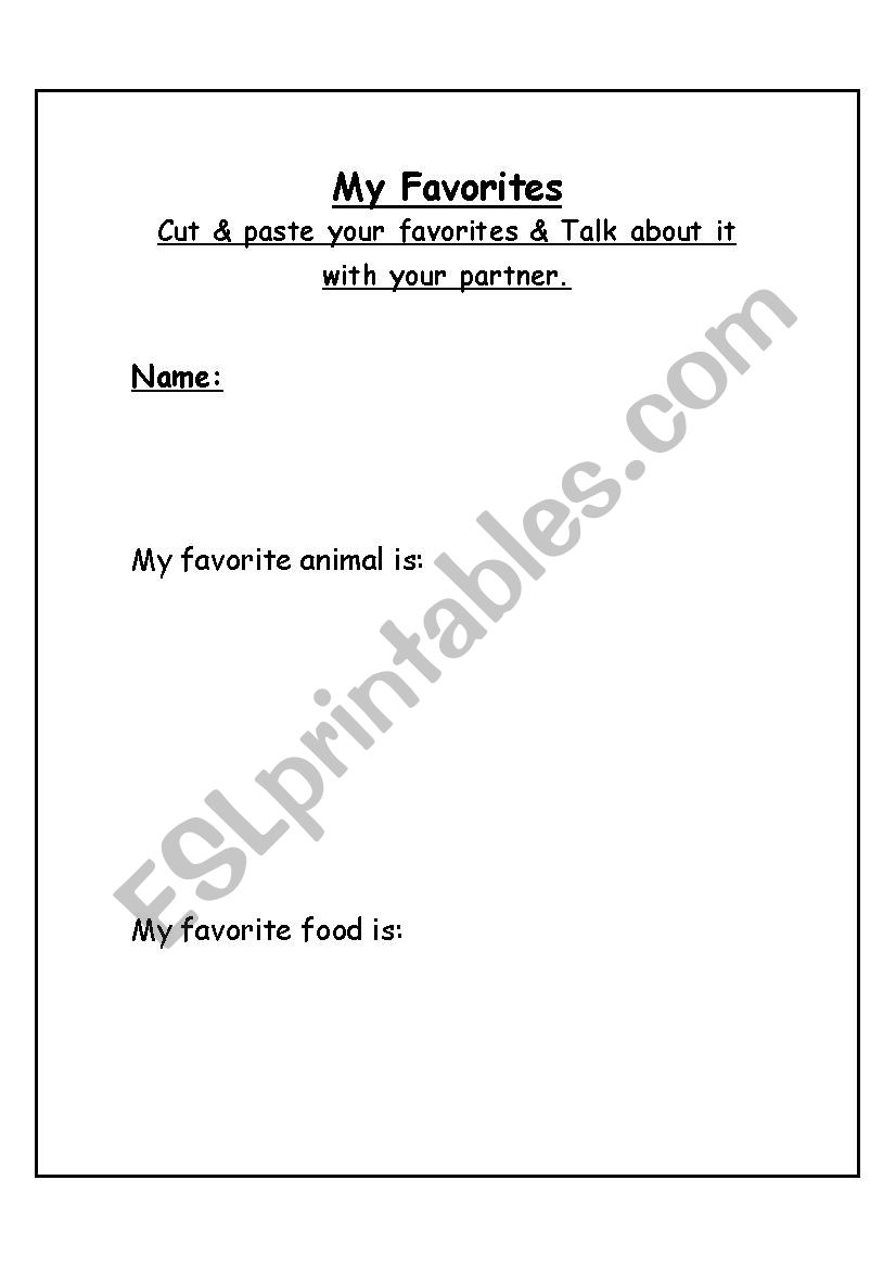 favorites worksheet