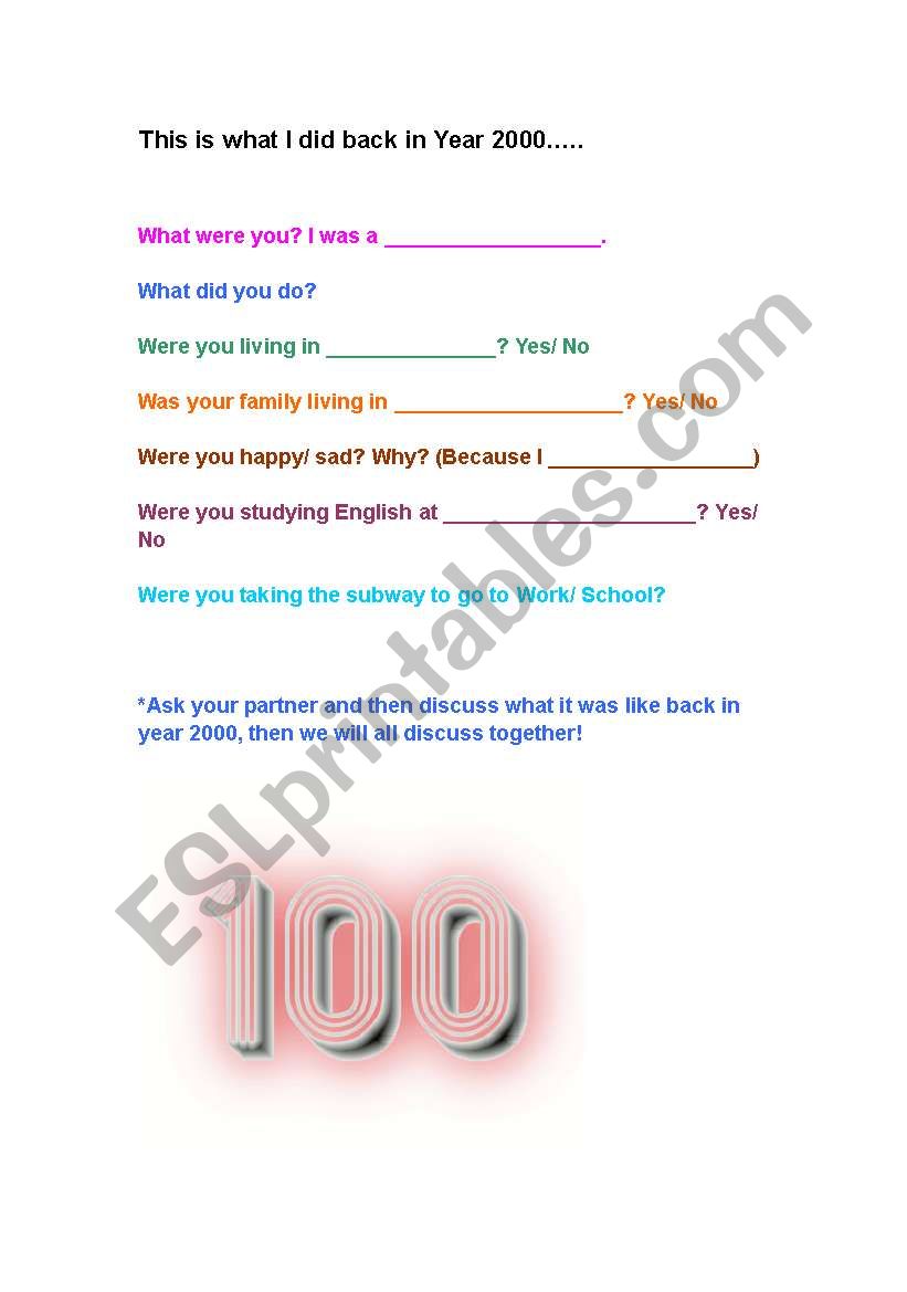 Back in Year 2000- Past Tense worksheet