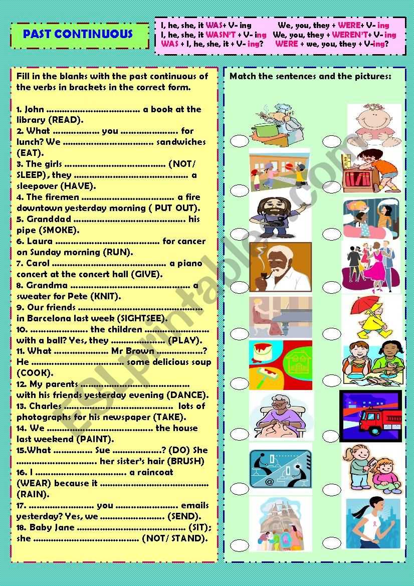 Past continuous (+ key) worksheet