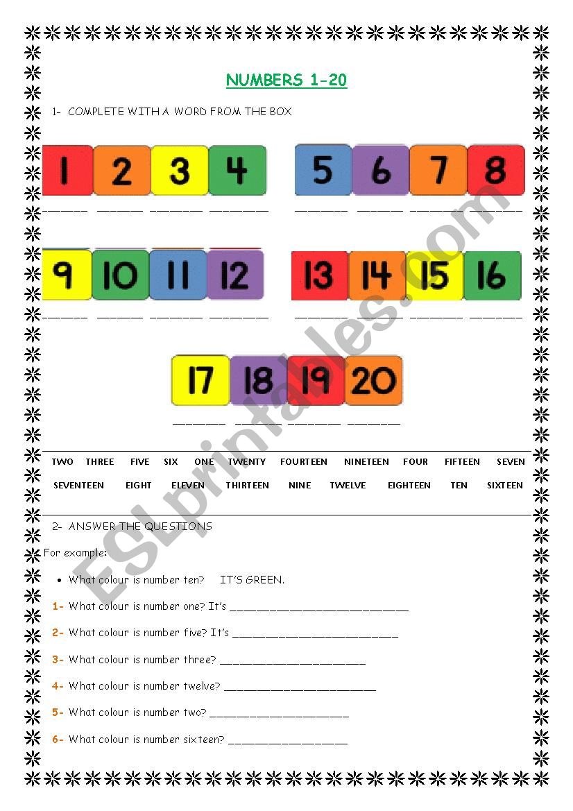 Numbers  worksheet