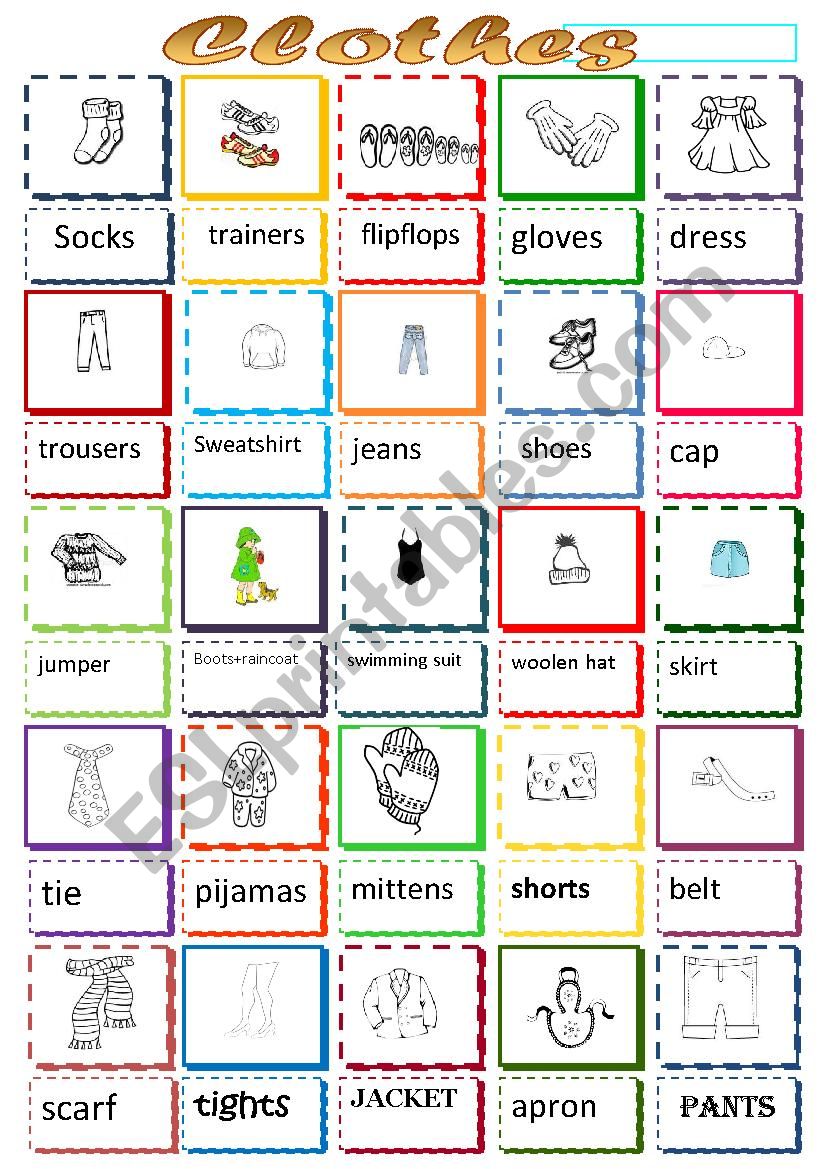 clothes worksheet