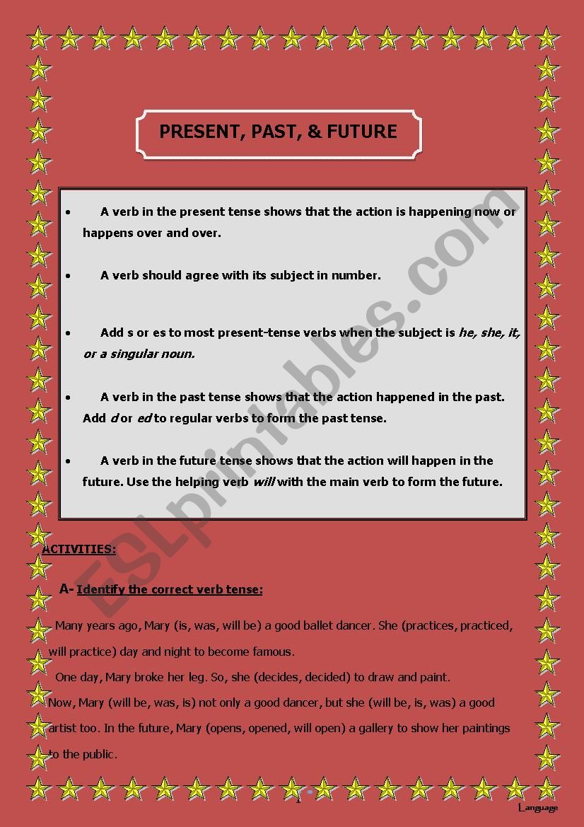 Tenses: present past future (rules and activities)
