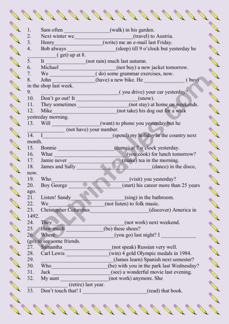 Review of Tenses worksheet