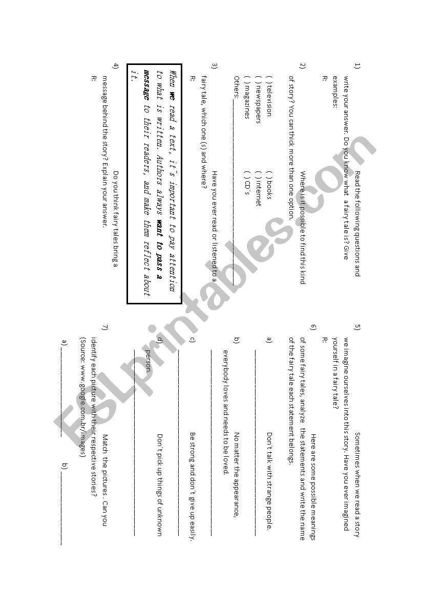 fairy tale for adolescents worksheet