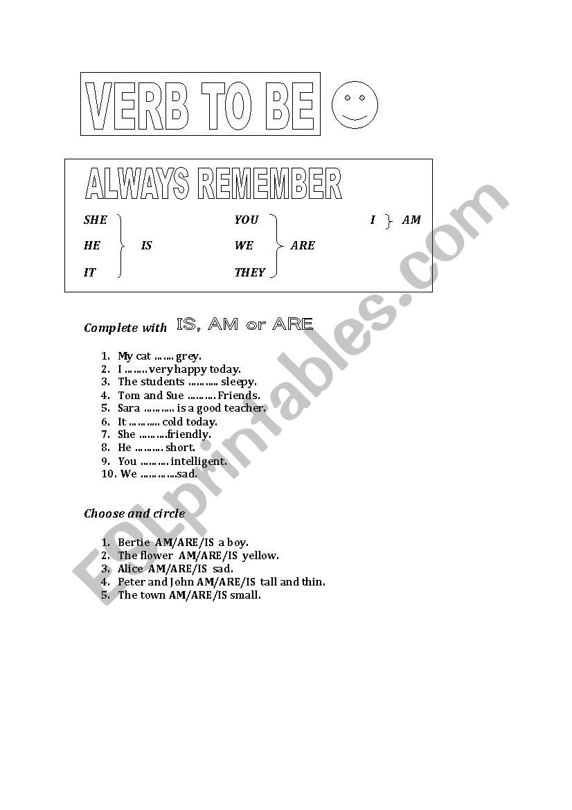 Verb to be worksheet