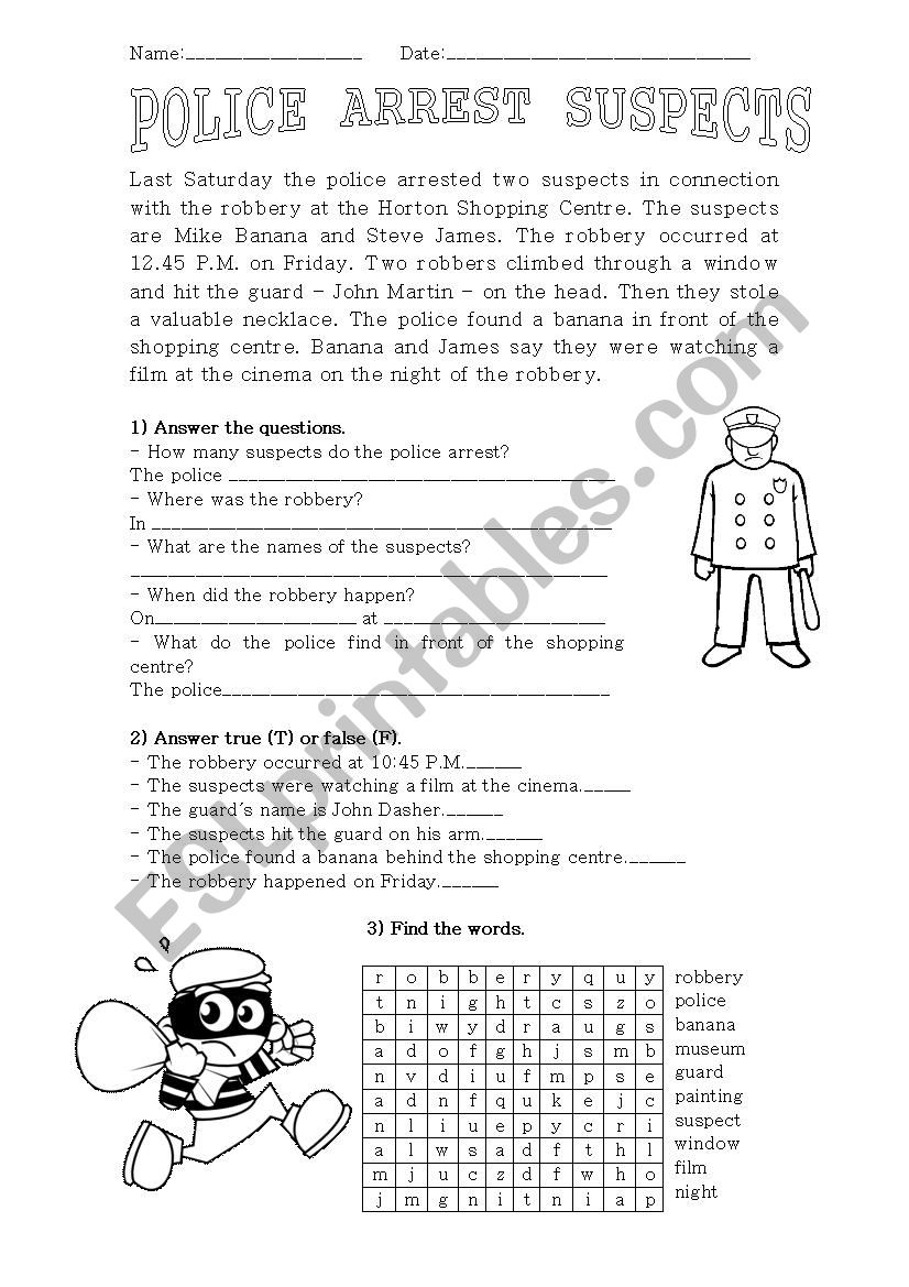 Reading - The robbery worksheet