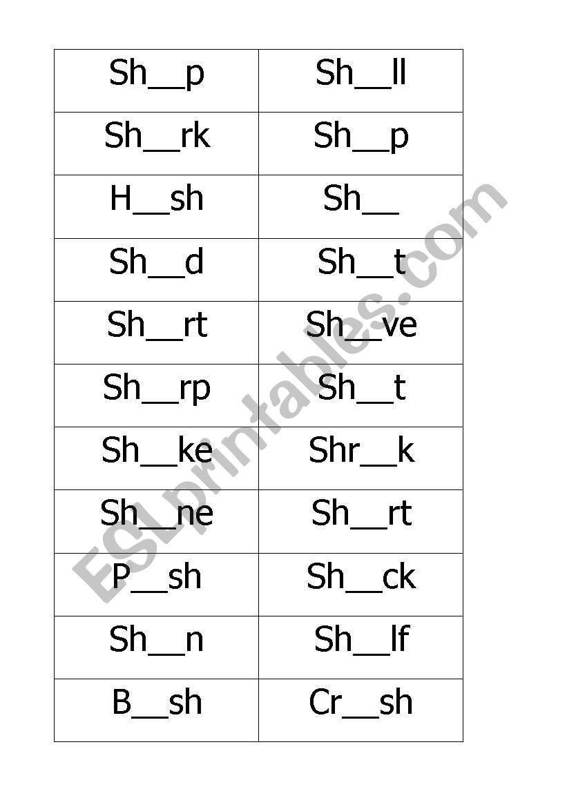 Complete sh-words worksheet