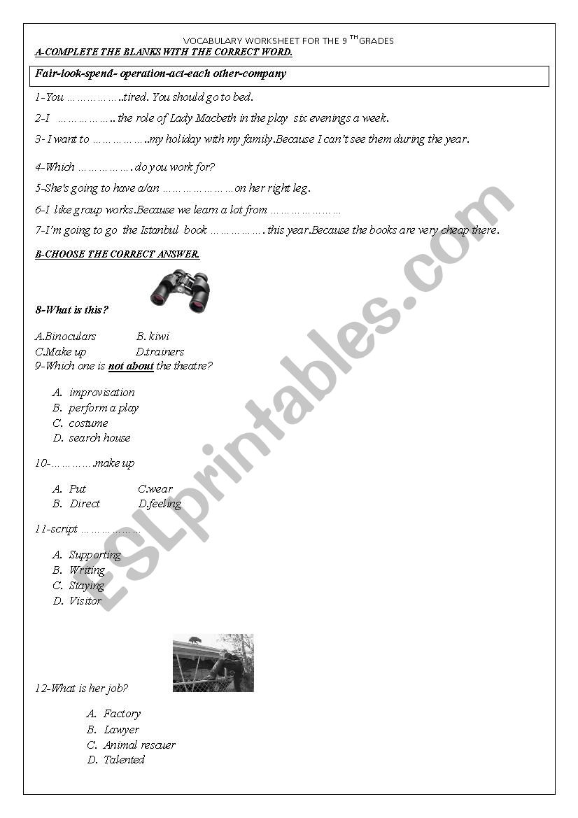 a worksheet for the yes you can english book