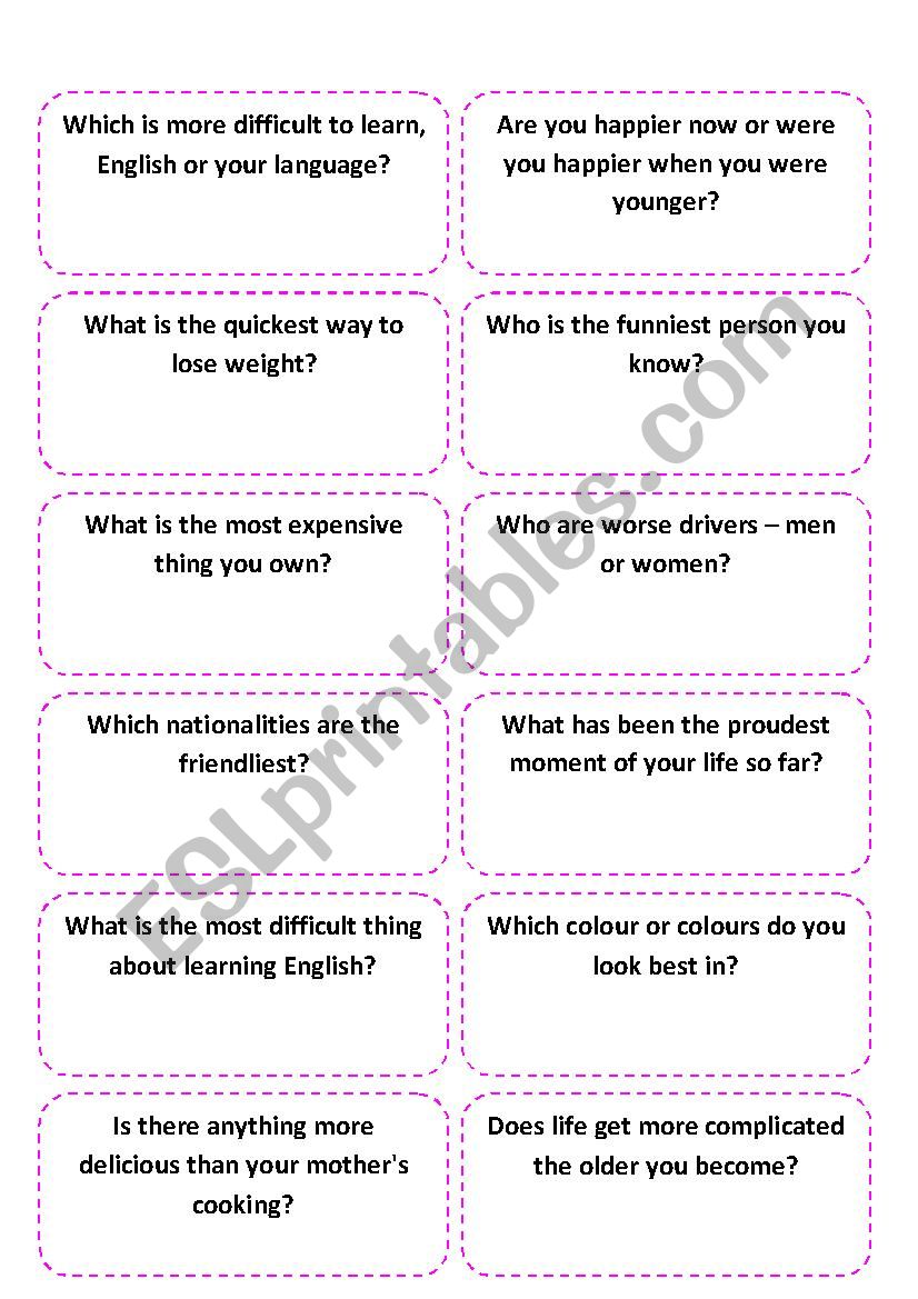 Comparative/Superlative discussion cards