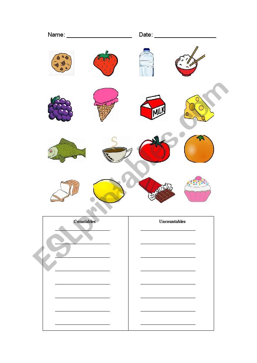 Food Countables  worksheet