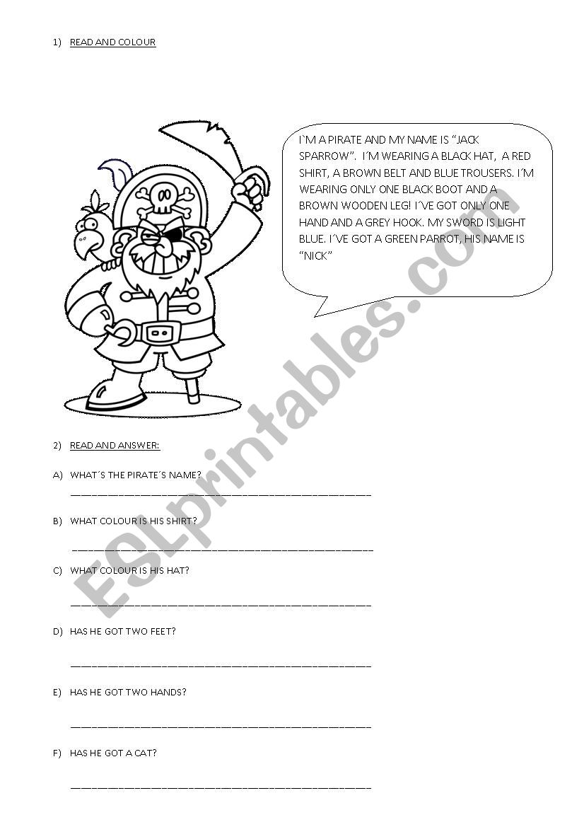 Pirate Jack worksheet