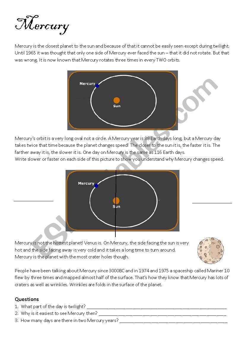 Mercury Fact Sheet worksheet