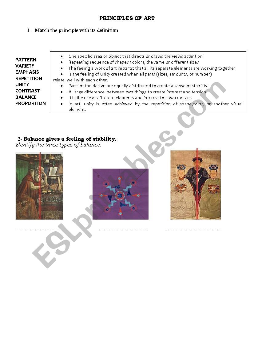 principles of art worksheet