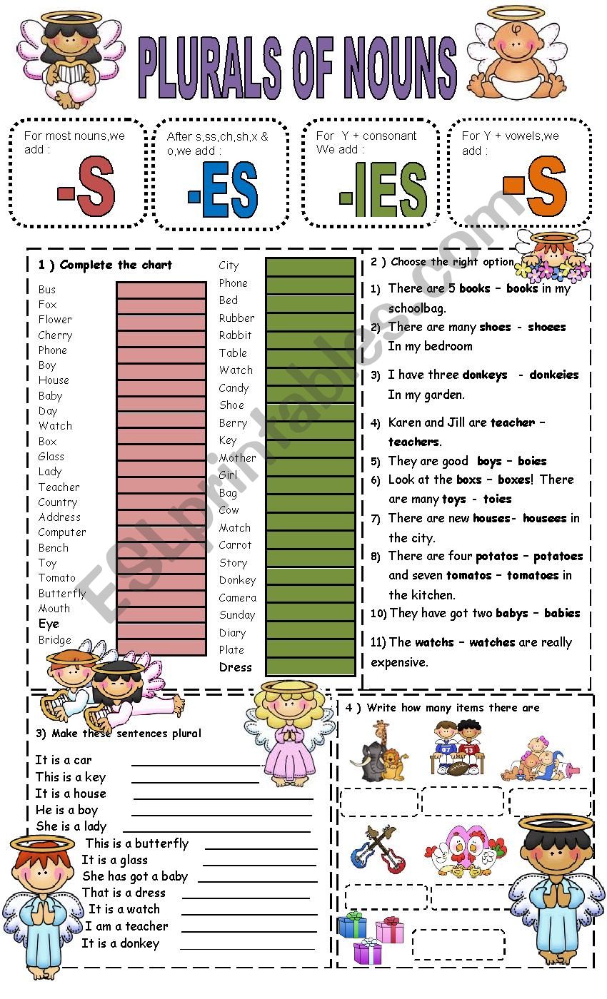 Plural Nouns Easy ESL Worksheet By Vampire girl 22