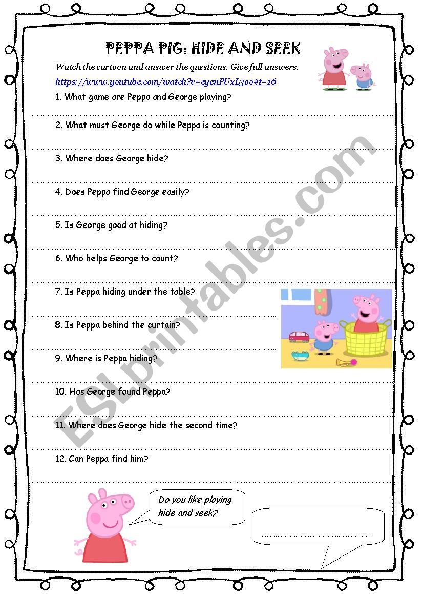 Peppa Pig: Hide and Seek worksheet