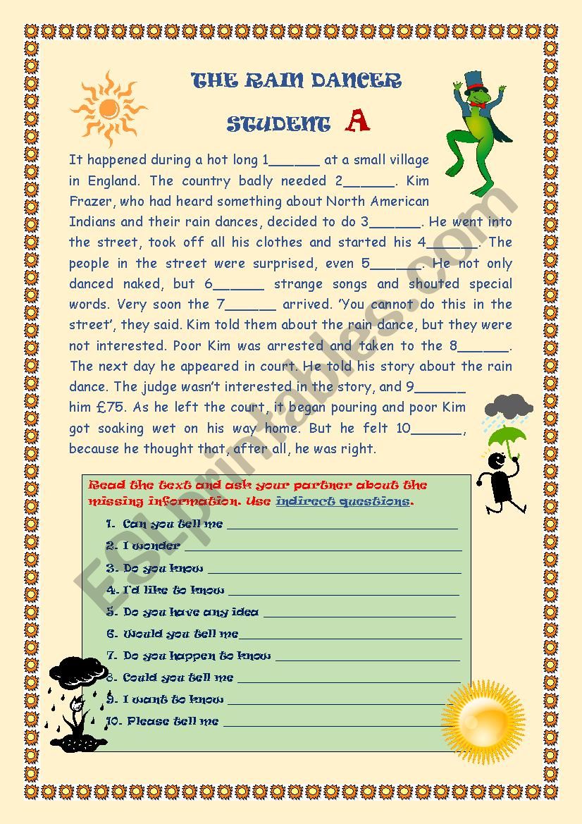 The Rain dancer worksheet