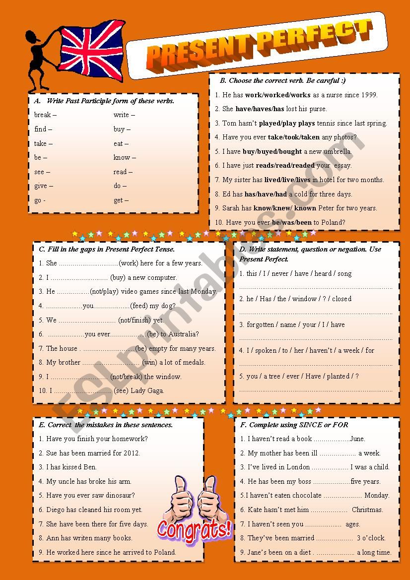 PRESENT PERFECT + key worksheet