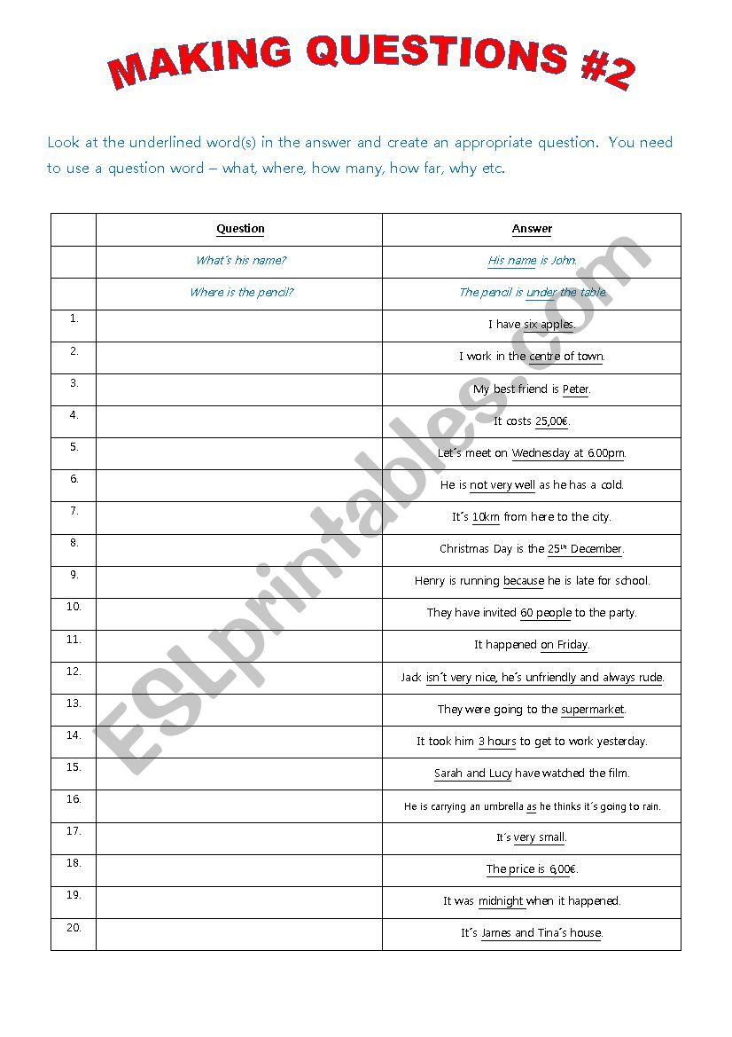 Making Questions #2 worksheet