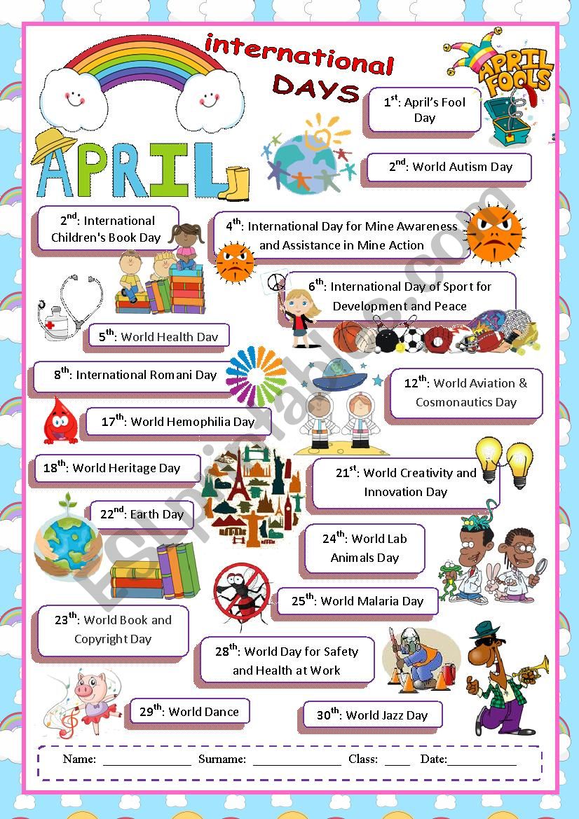 April International Days worksheet