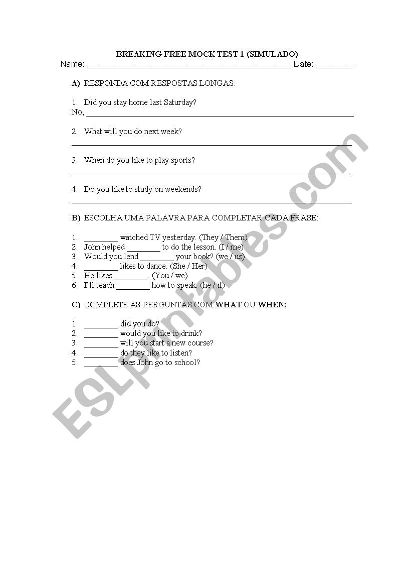 A1 TEST worksheet