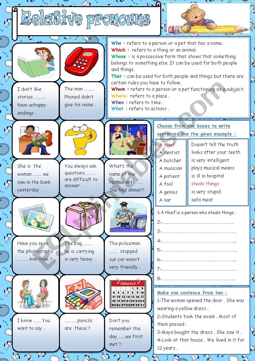 Relative pronouns ( + keys ) worksheet