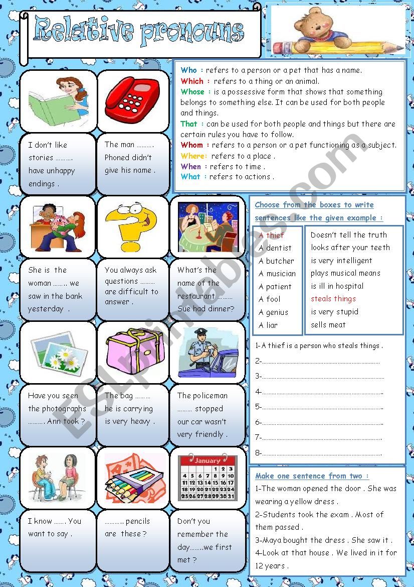 Relative pronouns ( + keys ) worksheet