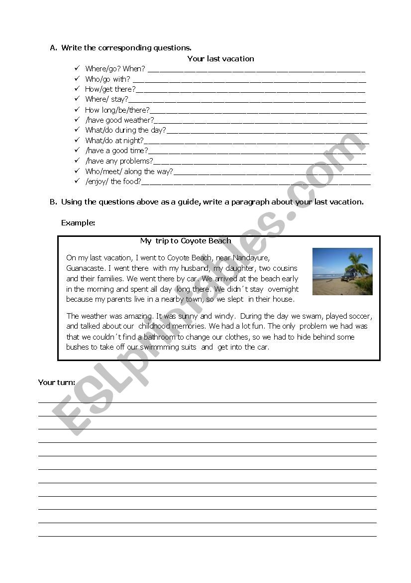 My Last Vacation worksheet