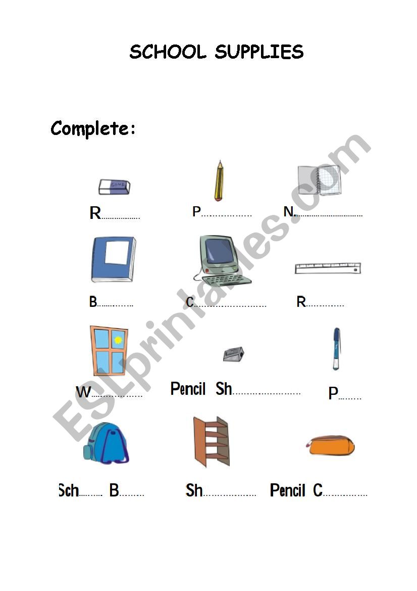 SCHOOL SUPPLIES worksheet