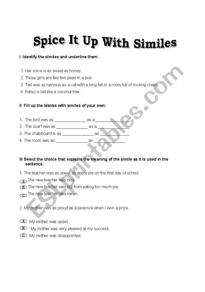 Similies worksheet