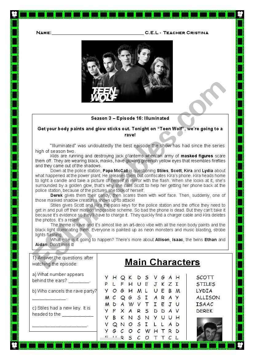 Teen Wolf 3x16 worksheet