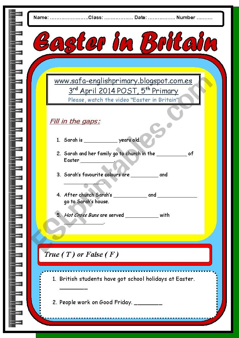 EASTER IN BRITAIN worksheet