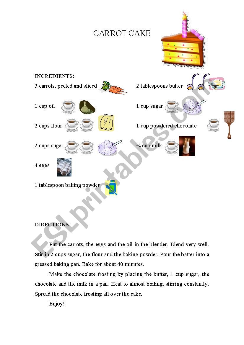 Recipe Easter Carrot Cake worksheet