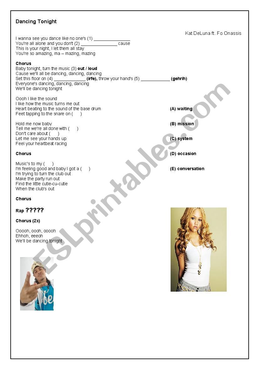 Kat DeLuna - Dancing Tonight worksheet